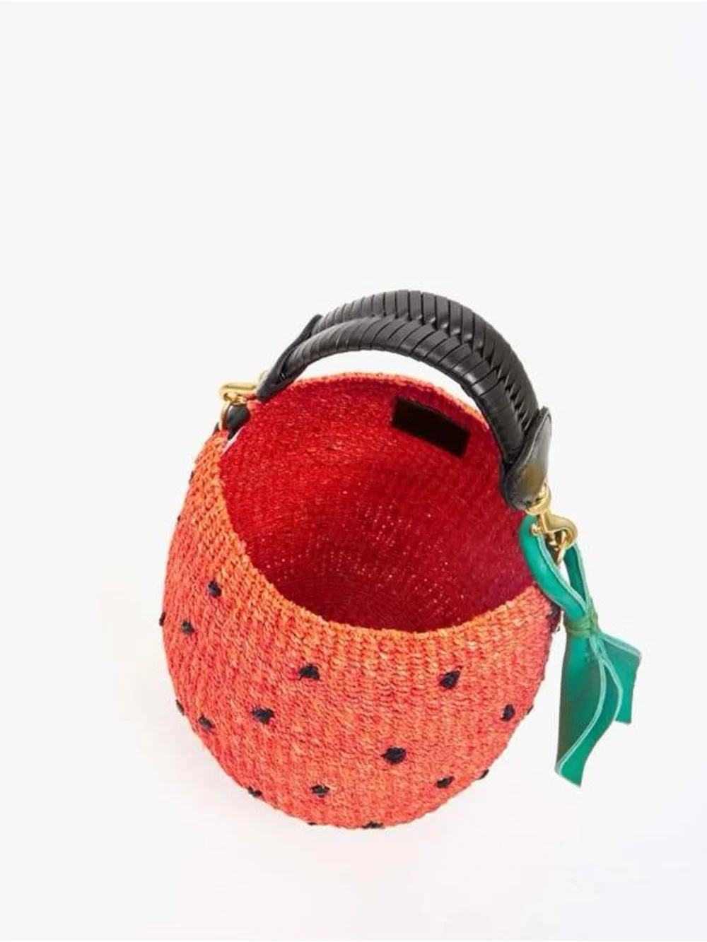 SOLD Clare V Strawberry Raffia Bucket Bag Woven Leather Handle Resort Euro - Picture 6 of 13
